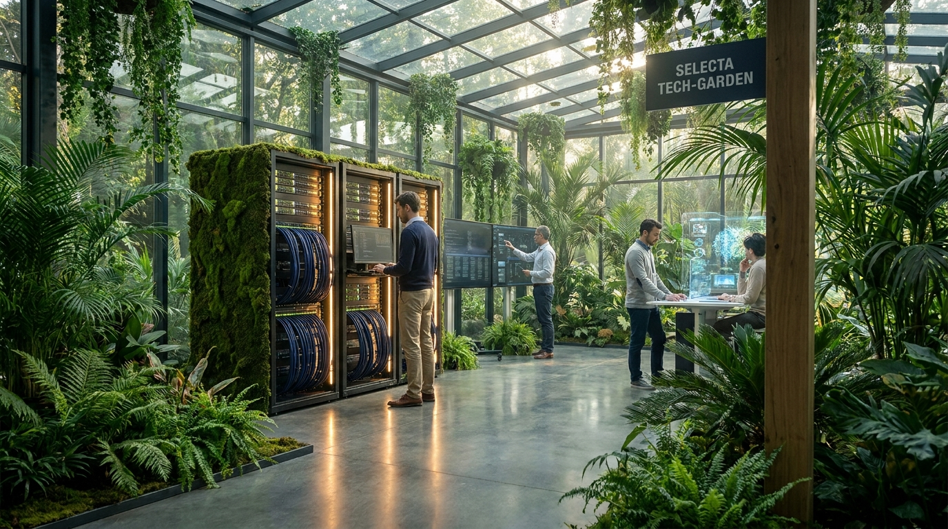A futuristic IT command center inside Selecta garden